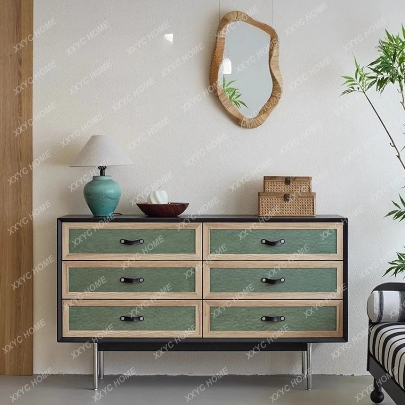 

Тумба-шкафчик QQ Light из массива сандалового дерева в средневековом стиле, ретро-тумба для спальни, прикроватная тумба, тумба для гостиной, тумба для прихожей