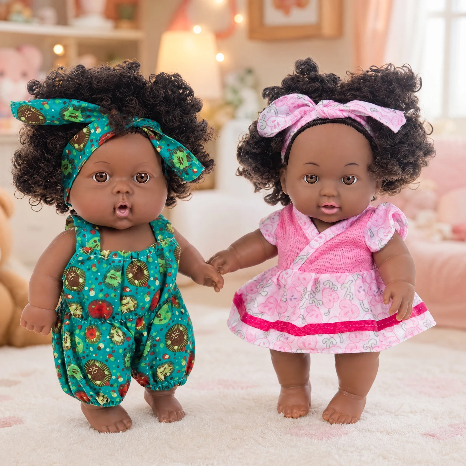8inch 20cm American African Black Doll with Clothes Curly Hair Dolls Lifelike Black Baby Doll Girls Birthday Gifts