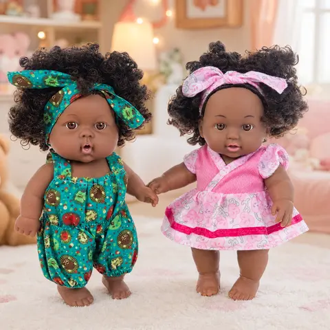 8inch 20cm American African Black Doll with Clothes Curly Hair Dolls Lifelike Black Baby Doll Girls Birthday Gifts