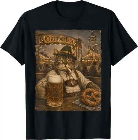Oktoberfest Herren Lederhosen Lustiges Deutsches Biertrink-Meme T-Shirt Y2k Oktoberfest Kostüm Grafik Katze Papa Trinker T-Shirt Geschenk – Detail 7