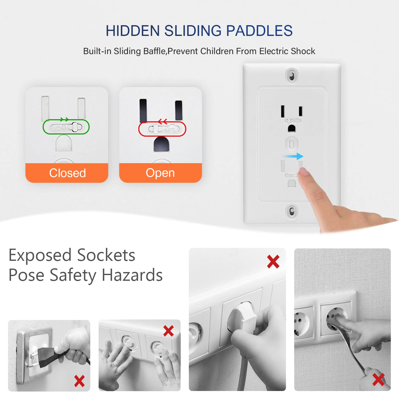 Electrical Socket Plug Cover Safety Outlet Covers With Sliding Baffle Child Proof Sliding Outlet Cover for Decora/Duplex Outlets
