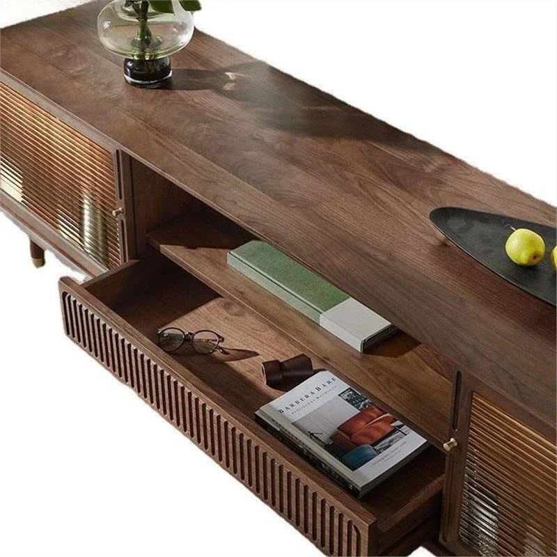 

Nordic all solid wood black walnut TV side cabinet living room simple modern light luxury small apartment log furniture