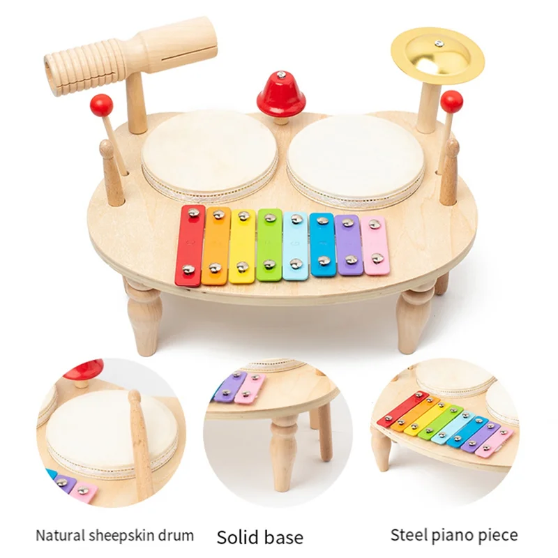 1 conjunto de tambor para crianças brinquedos musicais crianças instrumentos musicais brinquedos sensoriais cor madeira