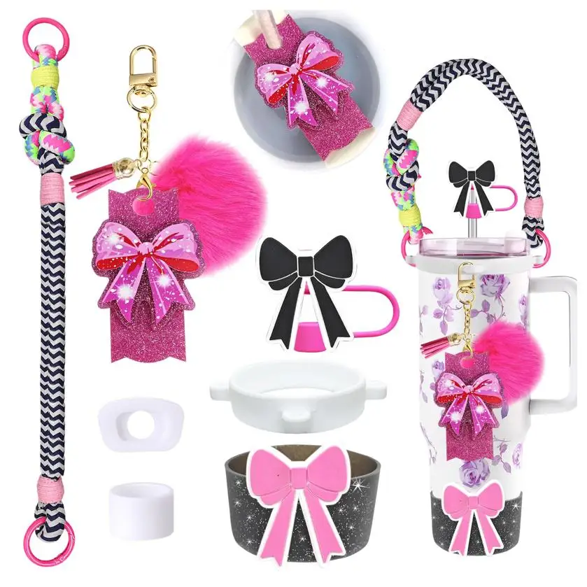 

Набор аксессуаров для девичьего банта для чашки 20 унций 30 унций 40 унций, включая соломенный топпер, брелок-подвески, ремешок с ручкой, силиконовый черевик, бант Tumbl