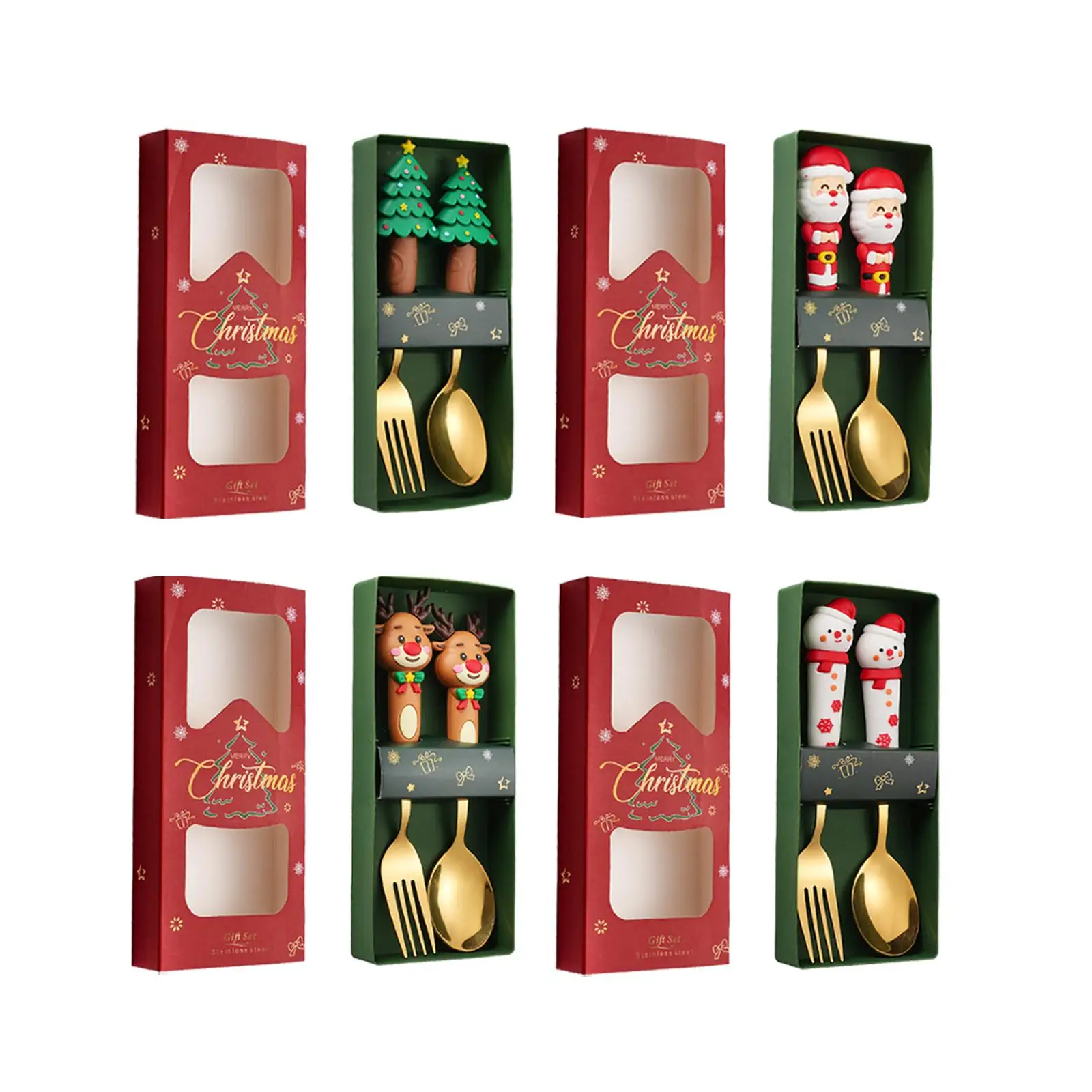 2 Pieces Christmas Spoon and Fork Set Cutlery for Drinks Milkshakes Juice