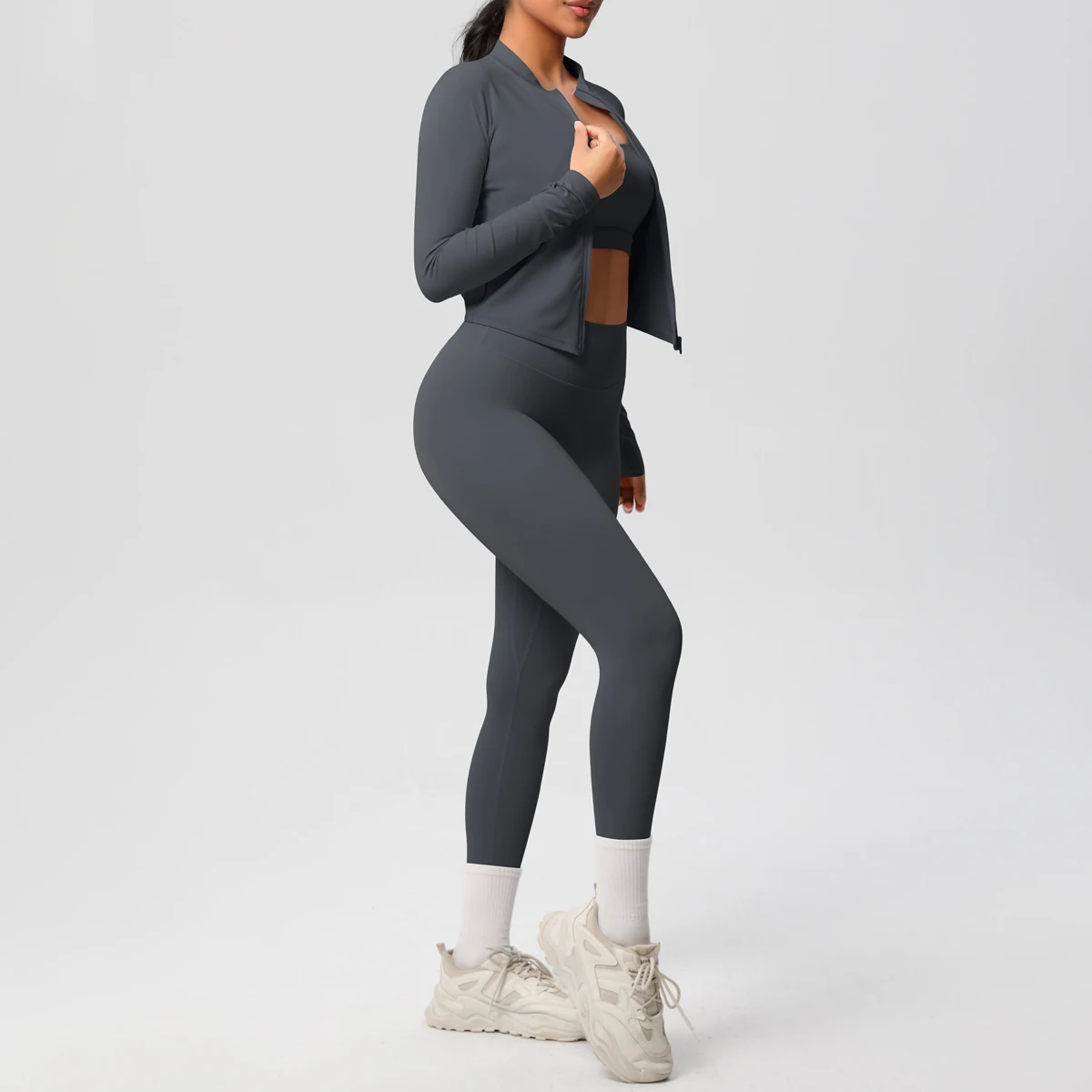3 stücke Sportswear Yoga Set Gym Sport Bh Zipper Jacke Leggings Kleidung Sportswear Yoga Anzüge Für Frauen Fitness Set Trainingsanzug – Detail 26