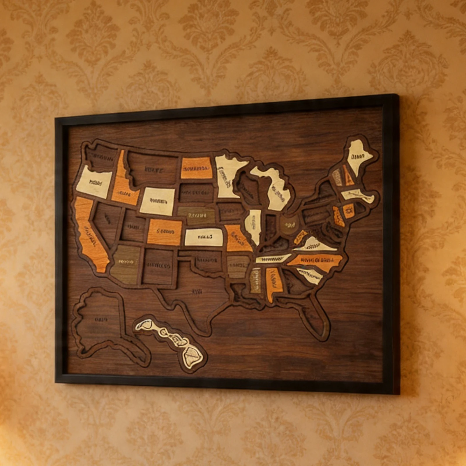 12 X 10Inch Wooden USA 50 States Interactive Map Puzzle Lightweight Detachable for Vacations Home Classroom Wall Art Home Decor