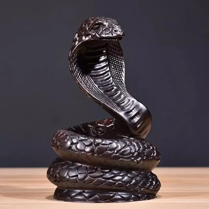 Hand-Carved Ebony Zodiac Snake Sculpture, Feng Shui Solid Wood Animal Statue for Home Office Decor, Unique Gift for Friends