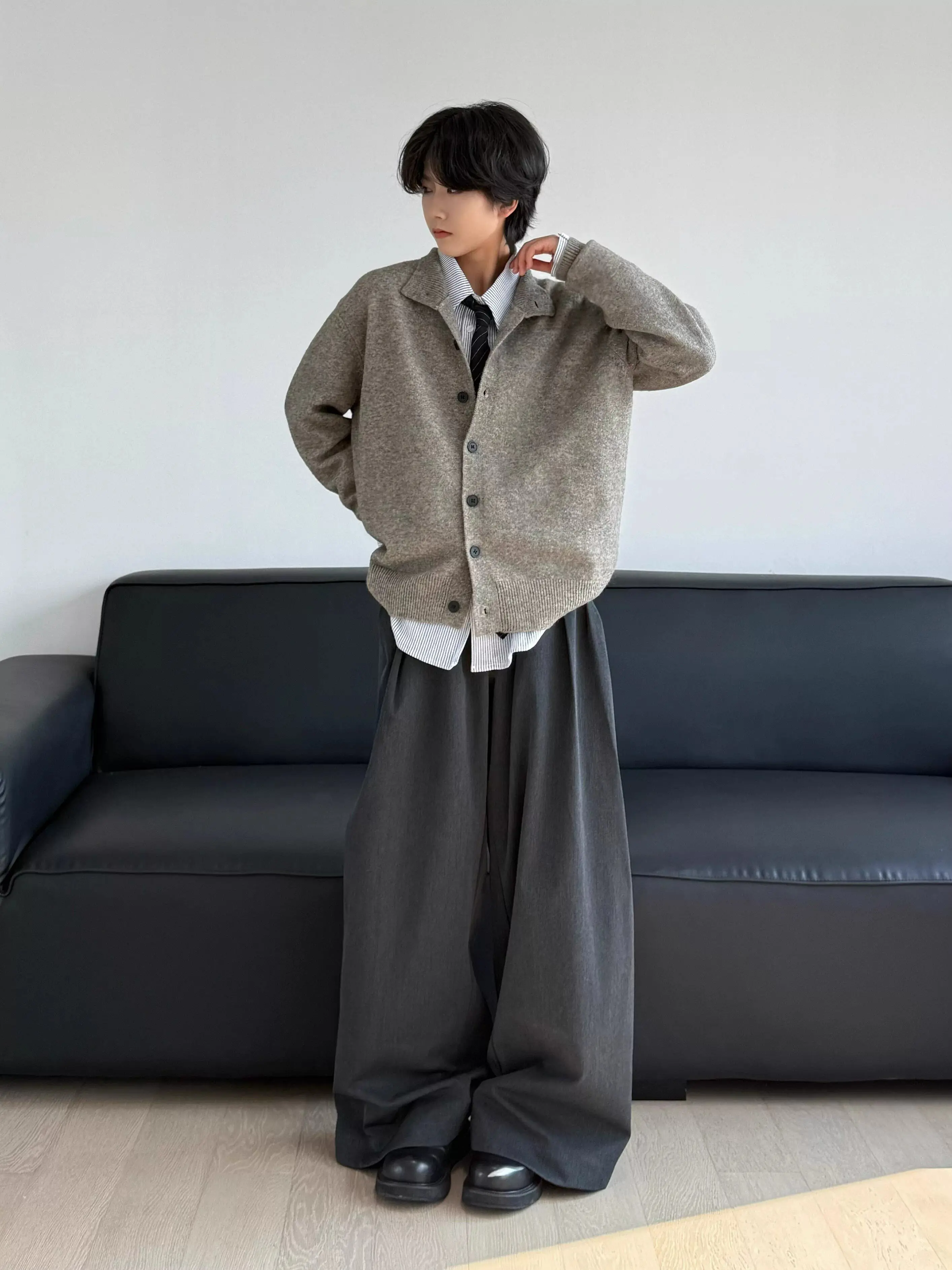 Japanese Style Vintage Knitted Open Cardigan Outerwear Unisex Spring Autumn  Color Simple Versatile Lazy Sweater Trendy
