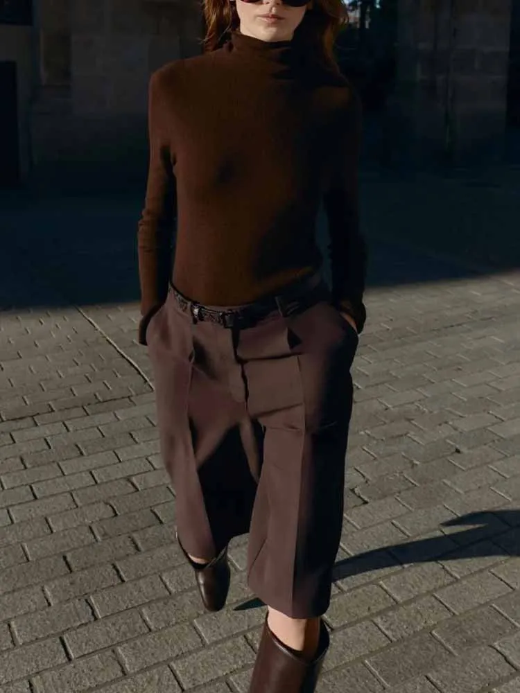 وصل حديثًا ملابس نسائية عصرية للشتاء على الطراز الأوروبي والأمريكي، شورت كاجوال طويل عالي الخصر متعدد الاستخدامات مع بيل #1