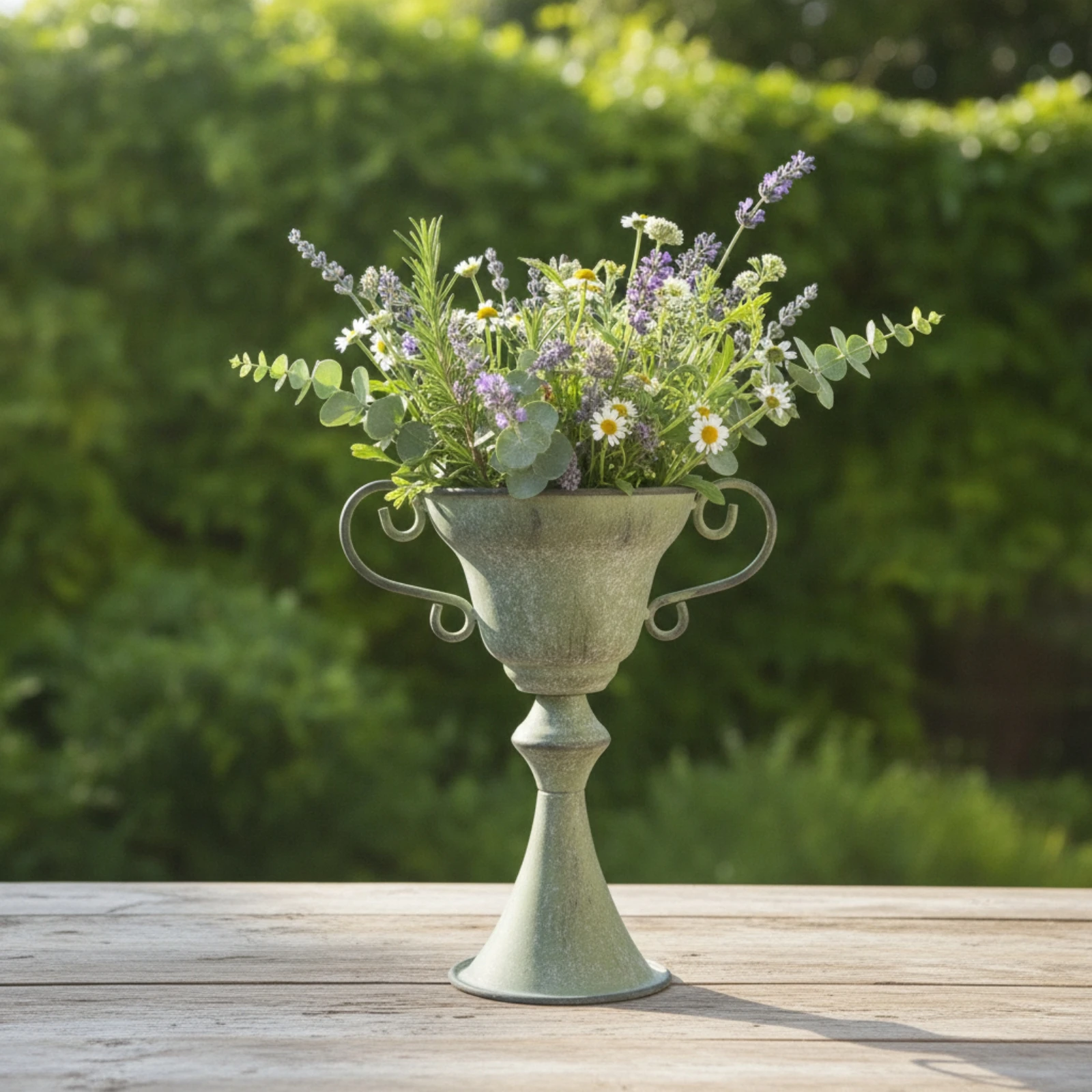 Flower Vase with Pedestal Double-Handle Trophy Vase Urn Planter with Handles Drainage Hole Vessel Lightweight for Decorators
