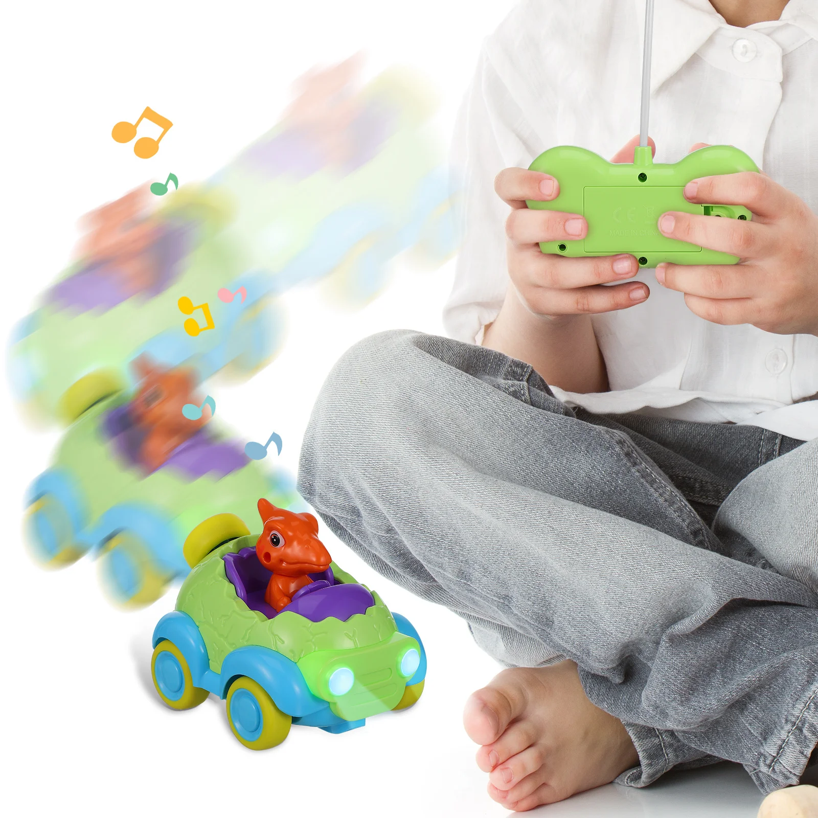 Zdalnie Sterowany Samochód Dinozaur Wyścigowy dla Dzieci ze Światłami Dźwiękami Kreskówkowy Design Zwierzęcy Wytrzymały Samochód RC dla Maluchów Prezent na Święta