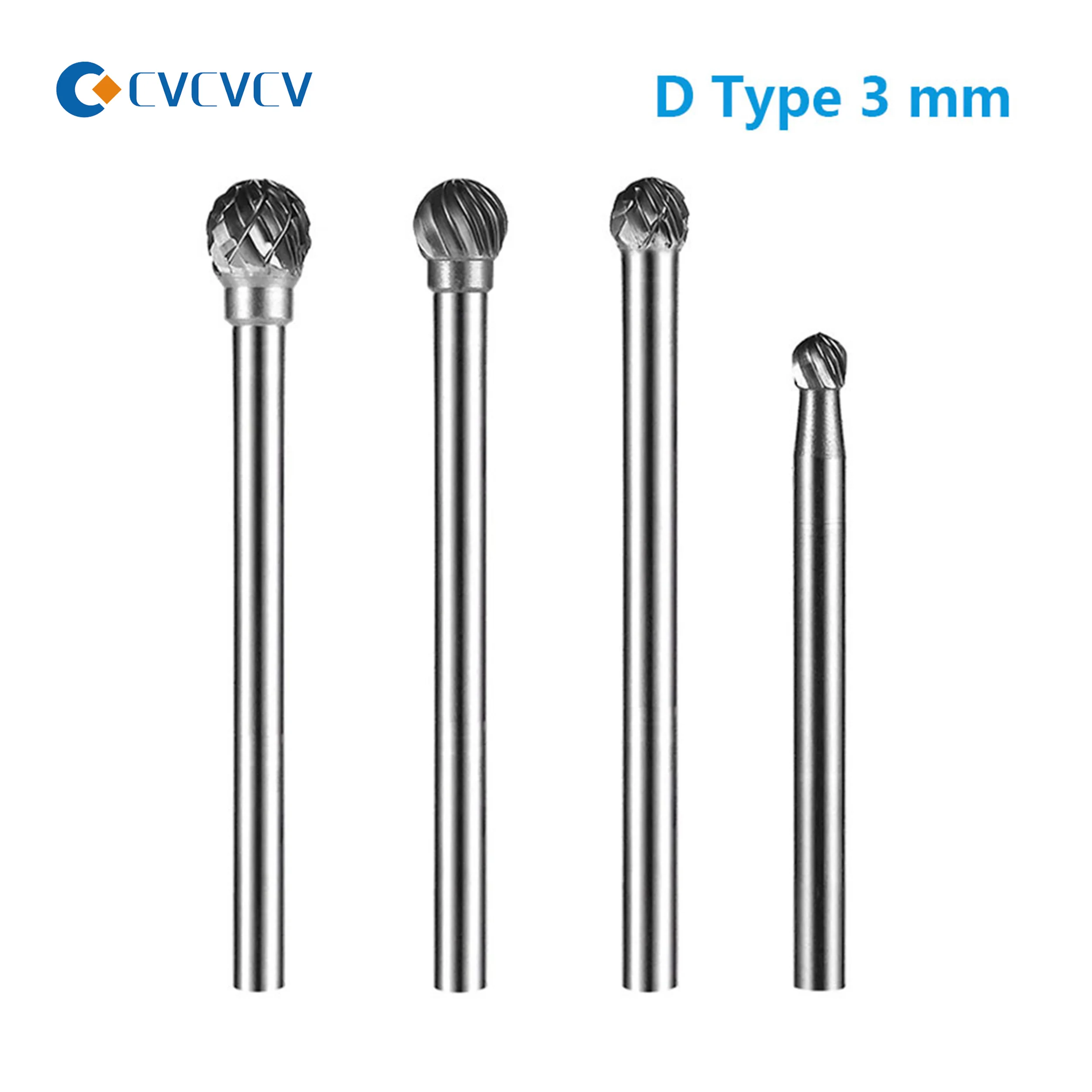 D Type 3mm Diameter Carbide Rotary File Metal Grinding Head Ball Type D1.5 D2 D3 D4 D5 D6 D0605M03 Tungsten Steel Milling Cutter