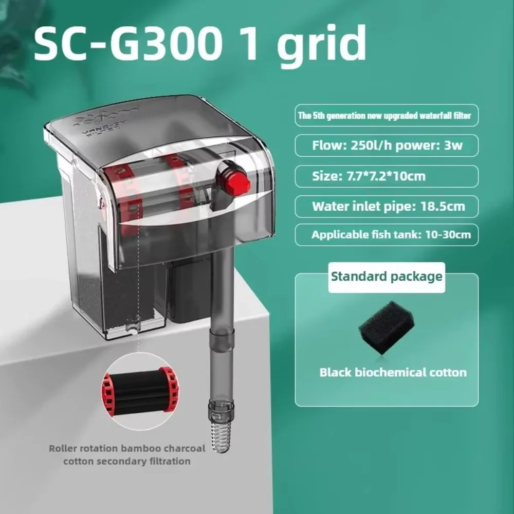 

3 in 1 Fish Tank Filter Silent Operation Plastic Water Purification Pump Built-in Filter Strong Filtration Wall-Mounted Filter