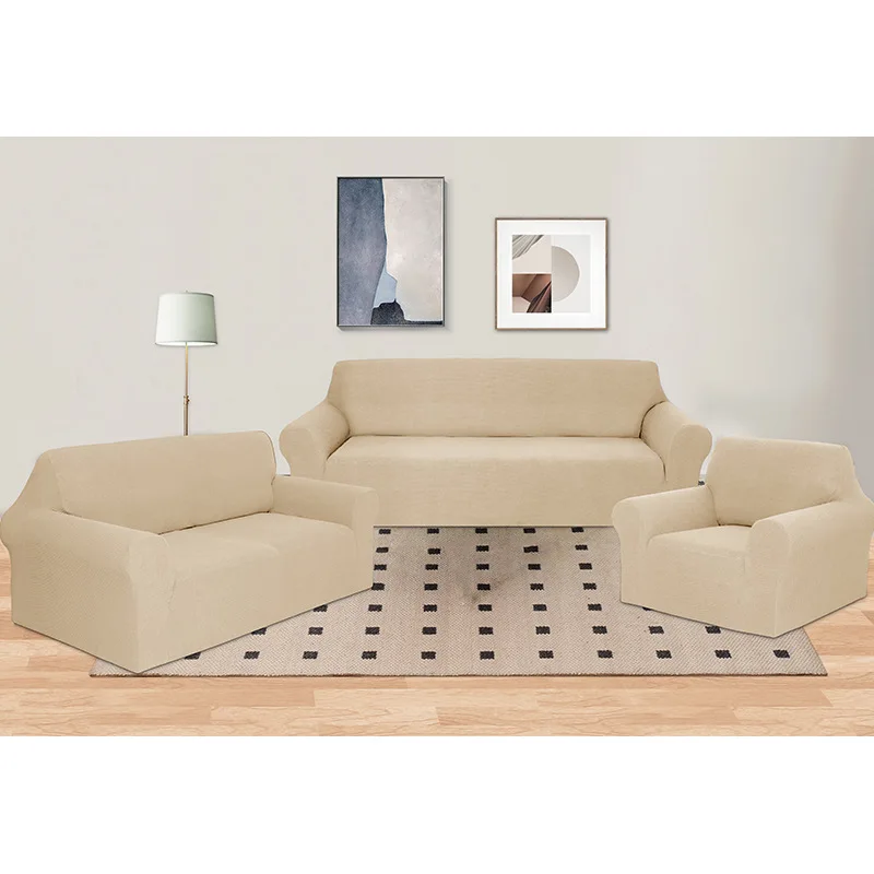 Stretch Sofa Cover Set Polyester Knit Corn Texture Full Slipcover Modular Combination Sofas Solid Modern Protective Furniture