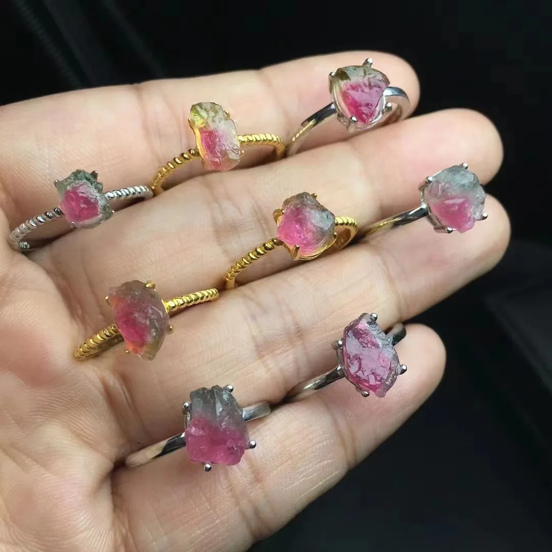 

natural watermaline tourmaline with s925 rings for sale nature raw stone rings pretty color best decoration holiday gifts