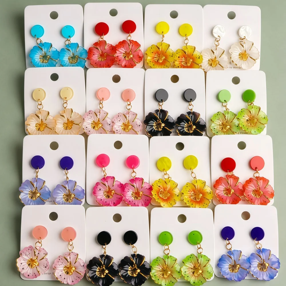 9/12Pairs Fashion Multicolor Imitation Hot Stamping Flower Earrings For Women Floral Mix Fresh Style Jewelry Daily Holiday Gifts