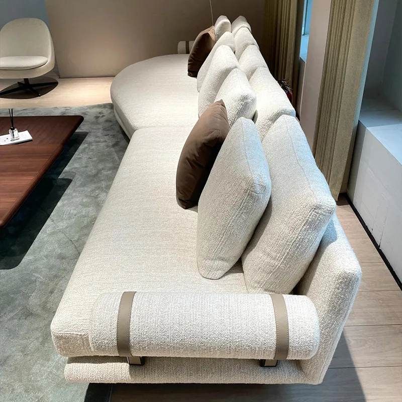 Special-shaped island sofa, Italian cotton and linen circular arc leather Motu matte cloth villa sofa
