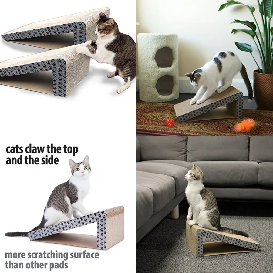 

Cat Scratch Ramps 2 Ramps for One Price - Foldable for Travel and Easy Storage - Great for Cats Playing Over, Laying, and Scrat
