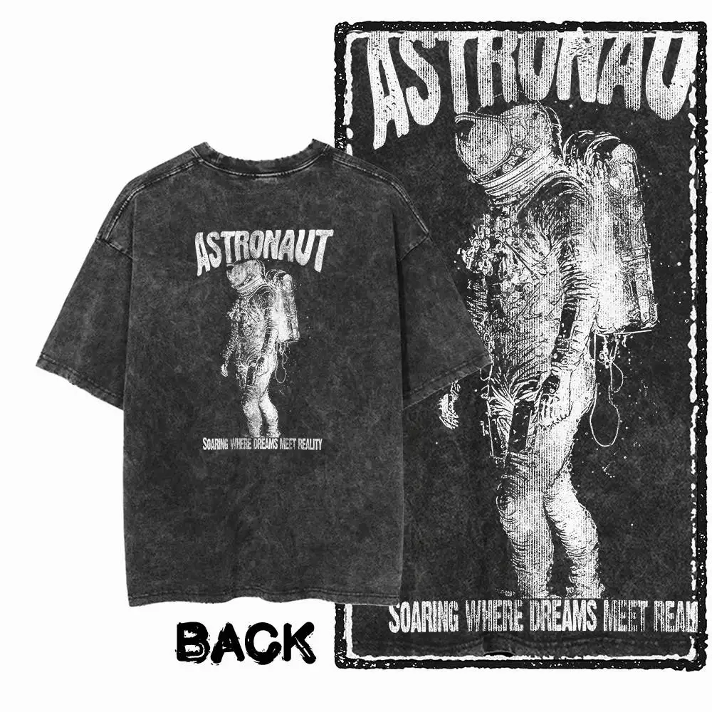 تي شيرت مطبوع كبير 100_ قطن رائد فضاء للرجال والنساء _ تي شيرت Pickled Street Cool Retro برقبة دائرية للرجال والنساء