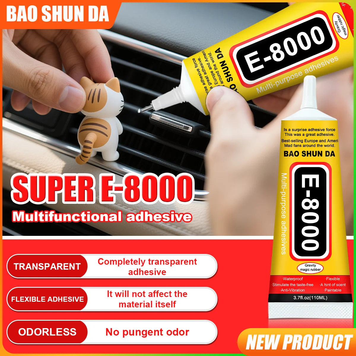 ملصق إصلاح السيارات E8000 شفاف وغير ملحوم، متوافق مع مواد مختلفة مناسب لصق الزجاج، مانع التسرب الداخلي والسيارات البلاستيكي 50 مل 1-3 قطع #2