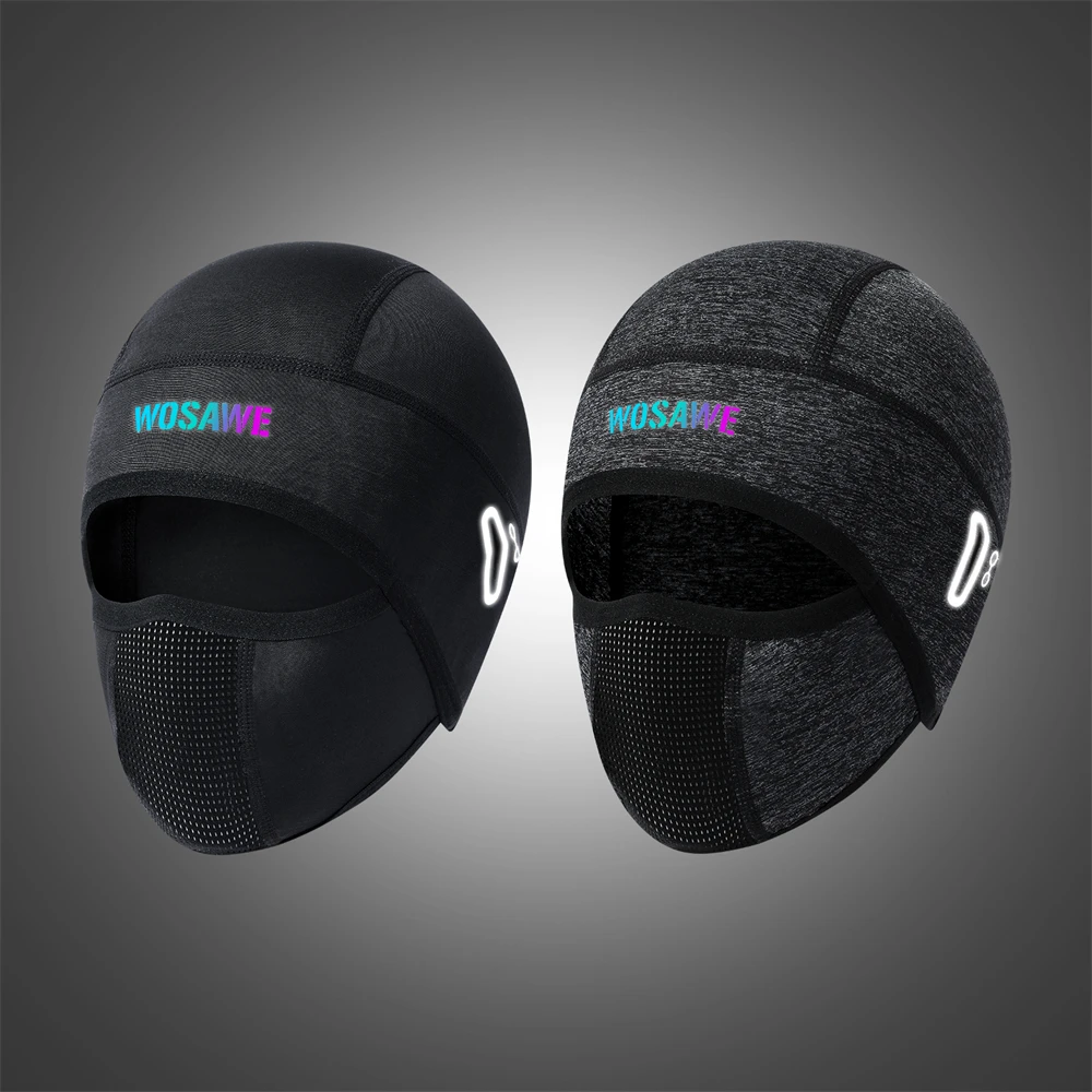 Wosawe forro de capacete esportivo, chapéu de seda gelo, respirável, à prova de vento, balaclava esportiva, verão, motocross, máscara facial, boné de ciclismo