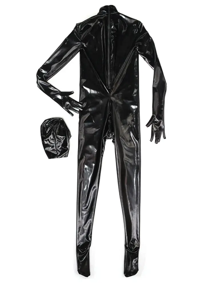 M-4XL Herren Cosplay glänzende Faux Pu Leder Bodysuit Wet Look PVC Catsuit Strumpfhose Zentai Trikot verbunden Jumps uit Unitard Stram pler