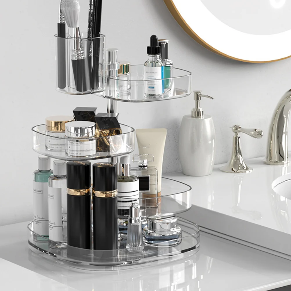 

Rotary Box Transparent Rotating Shelf Large Capacity Tabletop Makeup Organizer Bathroom Storage Rack Desk Skincare