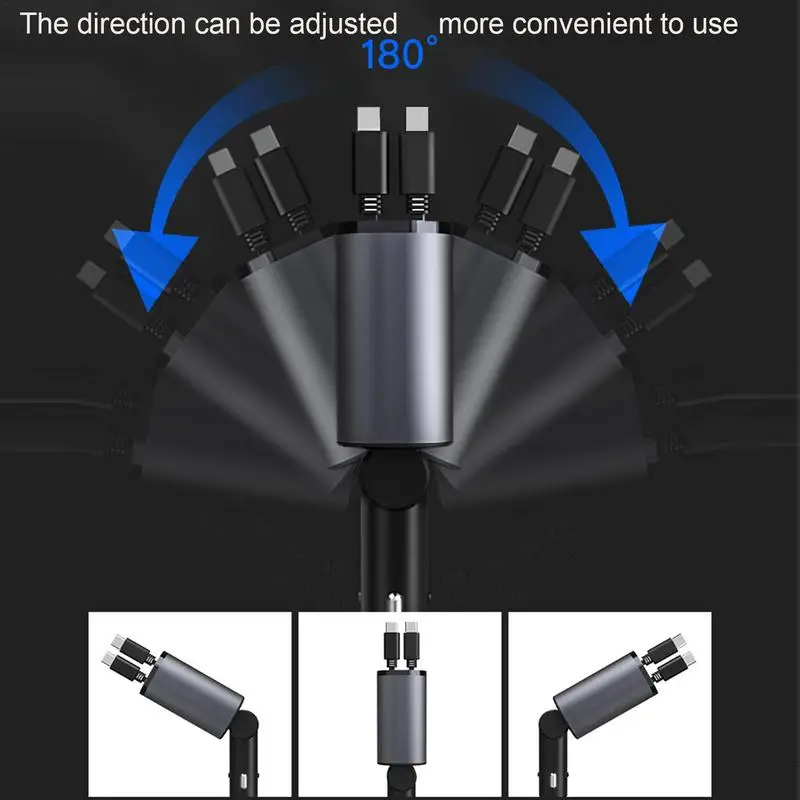 Car Charger 100w 4 IN 1 Fast Charging Car Phone Charger With Retractable Cable USB Type C Port Car Cigarette Lighter Adapter