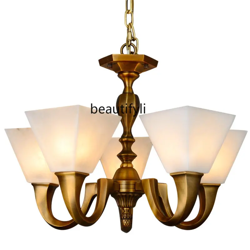 

zq Marble Stone Lamp Copper Chandelier Chinese Modern Lamp Bedroom Study Lamp