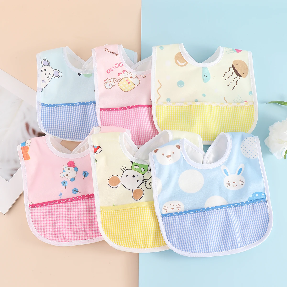 

Random Mixed 3pcs 5pcs Baby's Soft Waterproof Bib Child Meal Eating Apron with No Sleeves Kid Adjustable Feeding Cloth