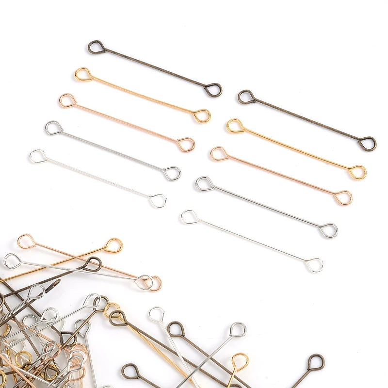 100Pcs/lot 20 25 30Mm Metal Steel Double Eyes Pin Earrings Ear Connecting Rod Pins for Earring Jewelry Making Handcraft Supplies