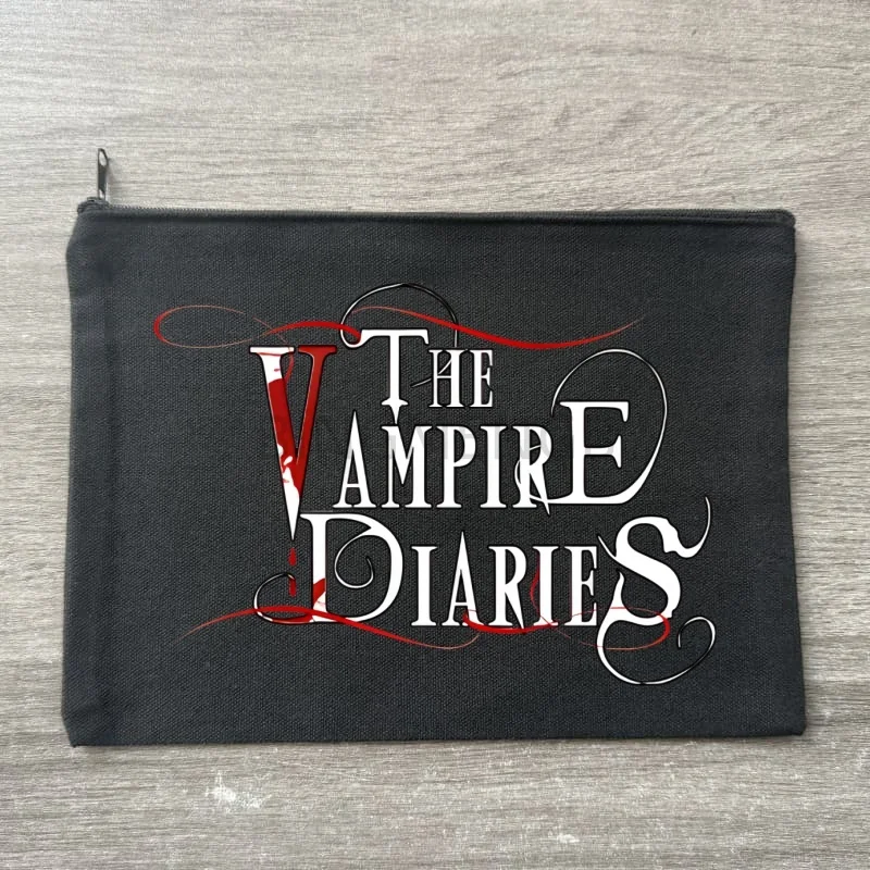 Damon Salvatore The Vampire Diaries Chronicles Vampiricas Storage Zipper Bag Canvas Black Cosmetic Bags Travel Perfume Lipstick