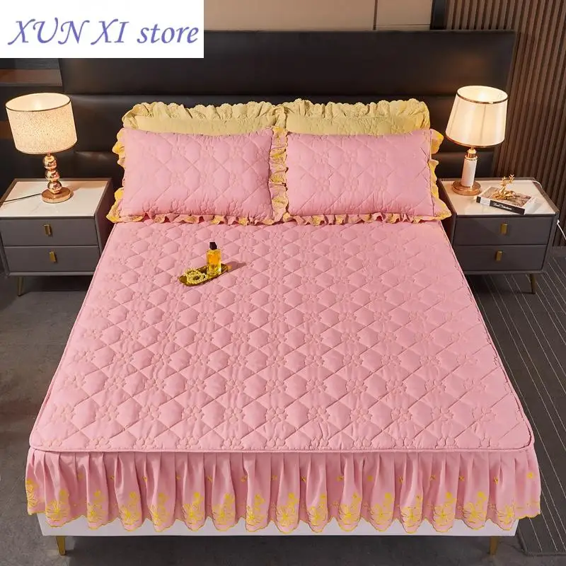 2023 Lace Style Mattress Protector capa de Thicken Bed Skirt Queen Size Fitted Sheet Elastic Bed Cover(Pillowcase Need Order)