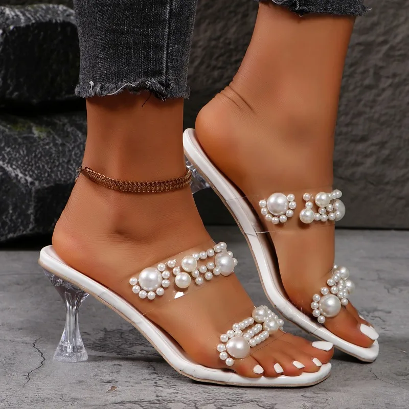 2024 High Quality Shoes for Women Slip-on Women\'s Slippers Fashion String Bead Dress Slippers Women New Plus Size Heels Women