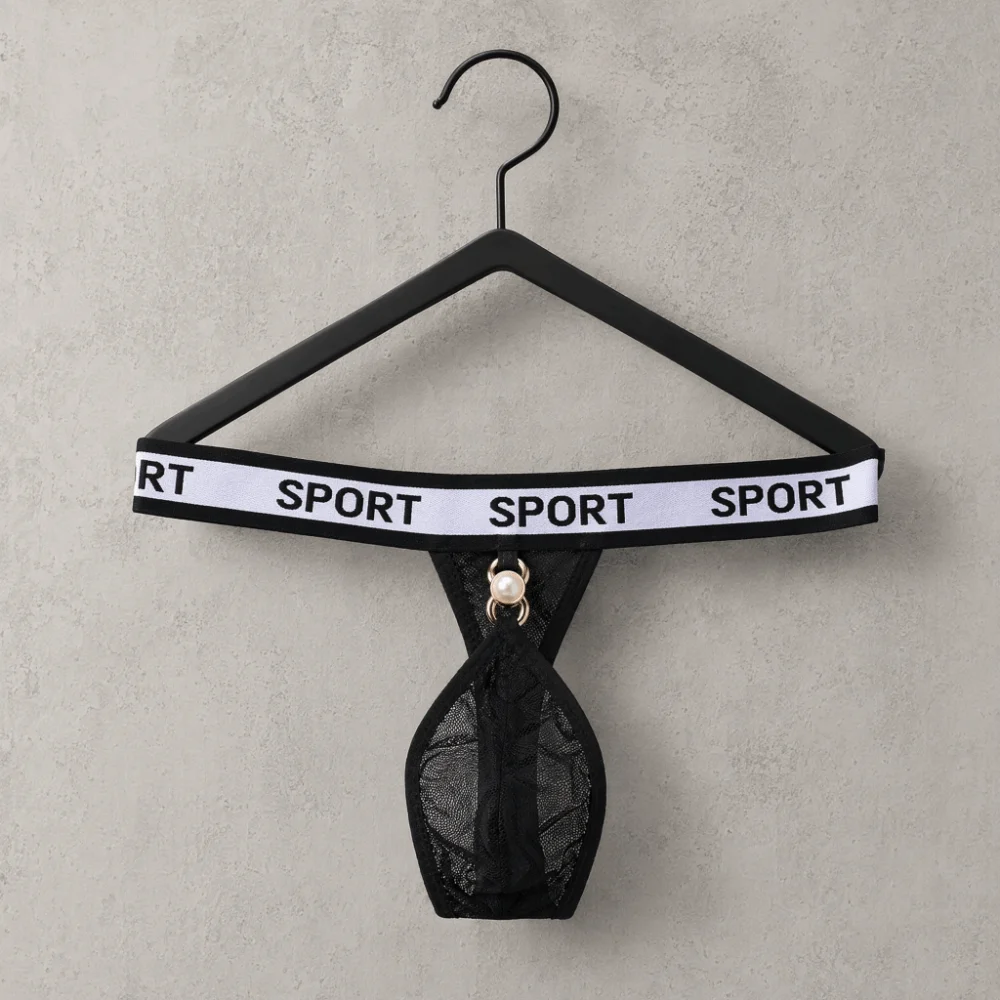 Soft Low Waist Men Pearl Thongs Thin Strap Underpants Star Mesh Panties Solid Color T-back Male Briefs Summer