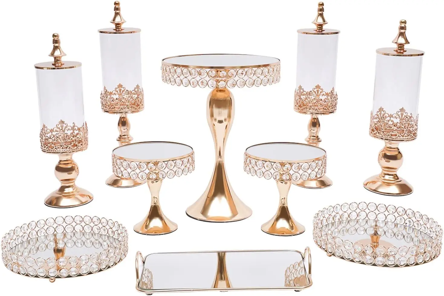 Cake Stands Set Metal Cupcake Holder Cake Tray Crystal with Acrylic Mirror Dessert Display Plate Decor Serving Platter for Party