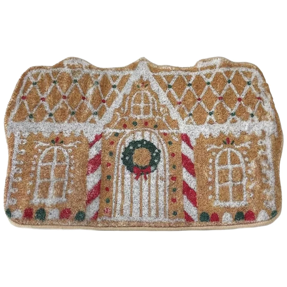 Christmas Gingerbread House Doormat Non-Slip Gingerbread House Welcome Mat Gingerbread House Carpet for Home Decoration