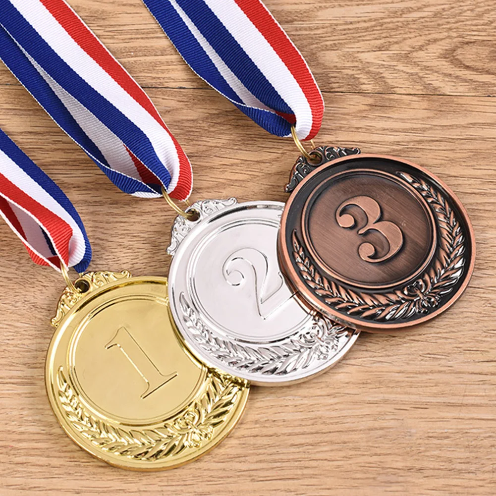 30pcs 2inch 1st 2nd 3rd Prize Medal with Neck Ribbon Gold Silver Bronze Prize Round Metal Medal for Kids  Sports Meeting