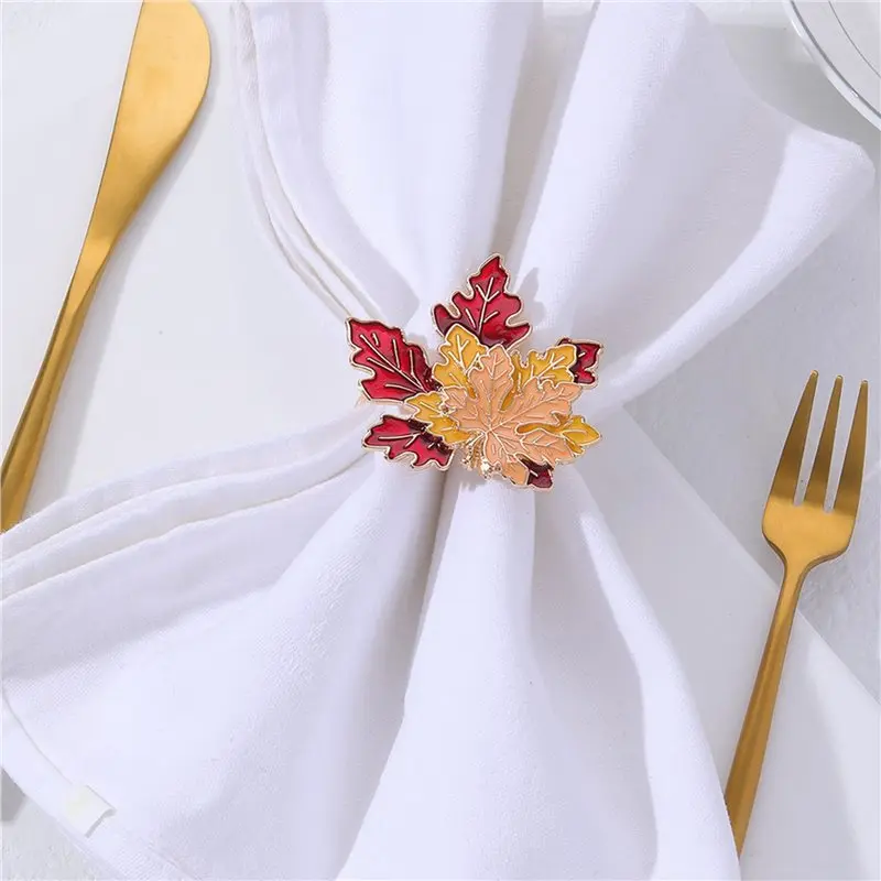 ABMI-12PCS Maple Leaf Fall Napkin Rings Maple Leaf Napkin Ring Autumn Themed Maple Leaf Napkin Holder For Home Table Decor,