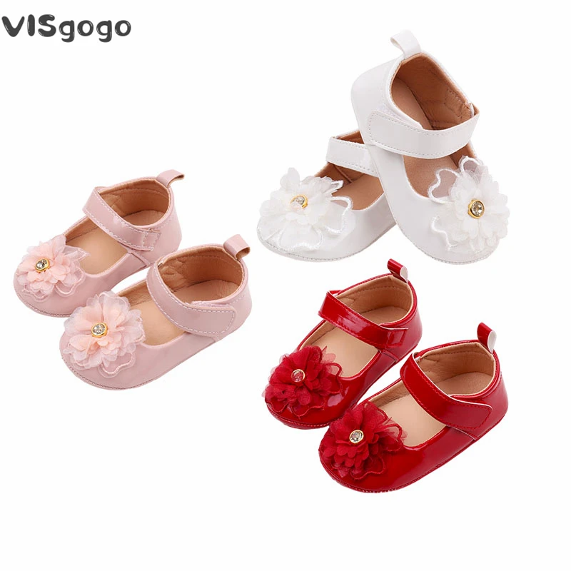 

VISgogo Baby Girl Pricess Shoes Premium PU Flats Infant Flower First Walker Crib Shoes for Party Festival Baby Shower