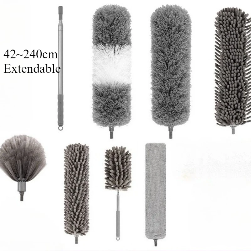 8pcs Extendable Long Handle Mop Telescopic Microfiber Feather Duster Washable Bendable for Cleaning Fan High Ceiling Blinds Cars