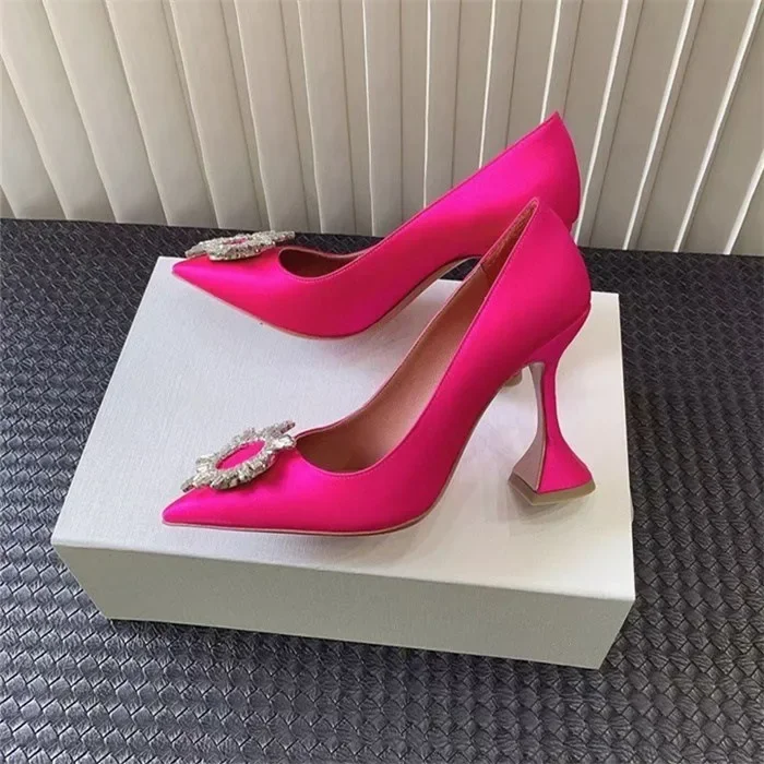 

2025Spring/Summer Fashion Sun Metal Buckle Shallow Mouth Pointed Single Shoes Stiletto High Heels Women's Sandals