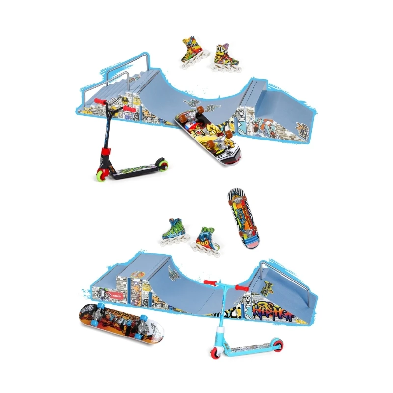 Skate Park kit 7 pezzi Set Finger Skateboard Ramp Mini Skatepark con Finger Toy