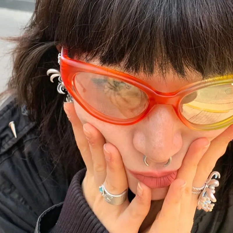 Vintage Kleine Ovale Farbe Y2K Sonnenbrille Für Frauen Neue Mode Marke Hip Hop Cat Eye Sonnenbrille Männer Punk Coole Brillen Shades