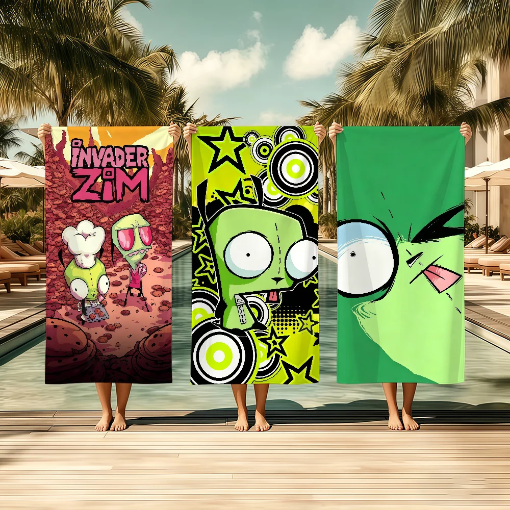Cartoon I-InvaderS Z-ZimS Towel Textile Bathrobe Beach Quick-Drying Lightweight Portable Camping Swim Pool Travel