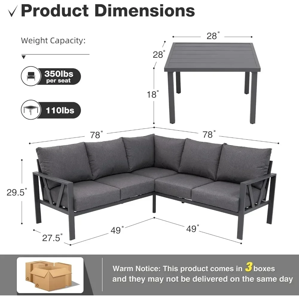 6Pieces Outdoor Couch Sectional,L Shaped Patio Sofa,Metal Patio Couch Sectional with Side Table,Outdoor Seating Conversation Set