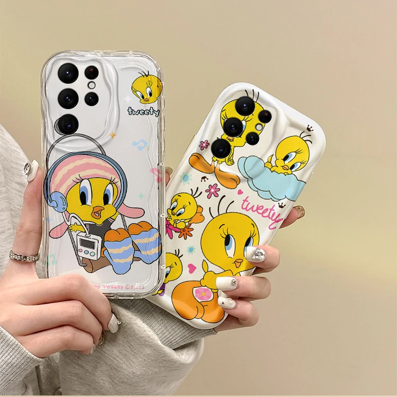 Cute Cartoon Tweety Bird Phone Case For Samsung Galaxy S25 S24 S23 S22 Ultra Plus S24 FE A73 A72 A55 A54 Non-Slip Silicone Cover