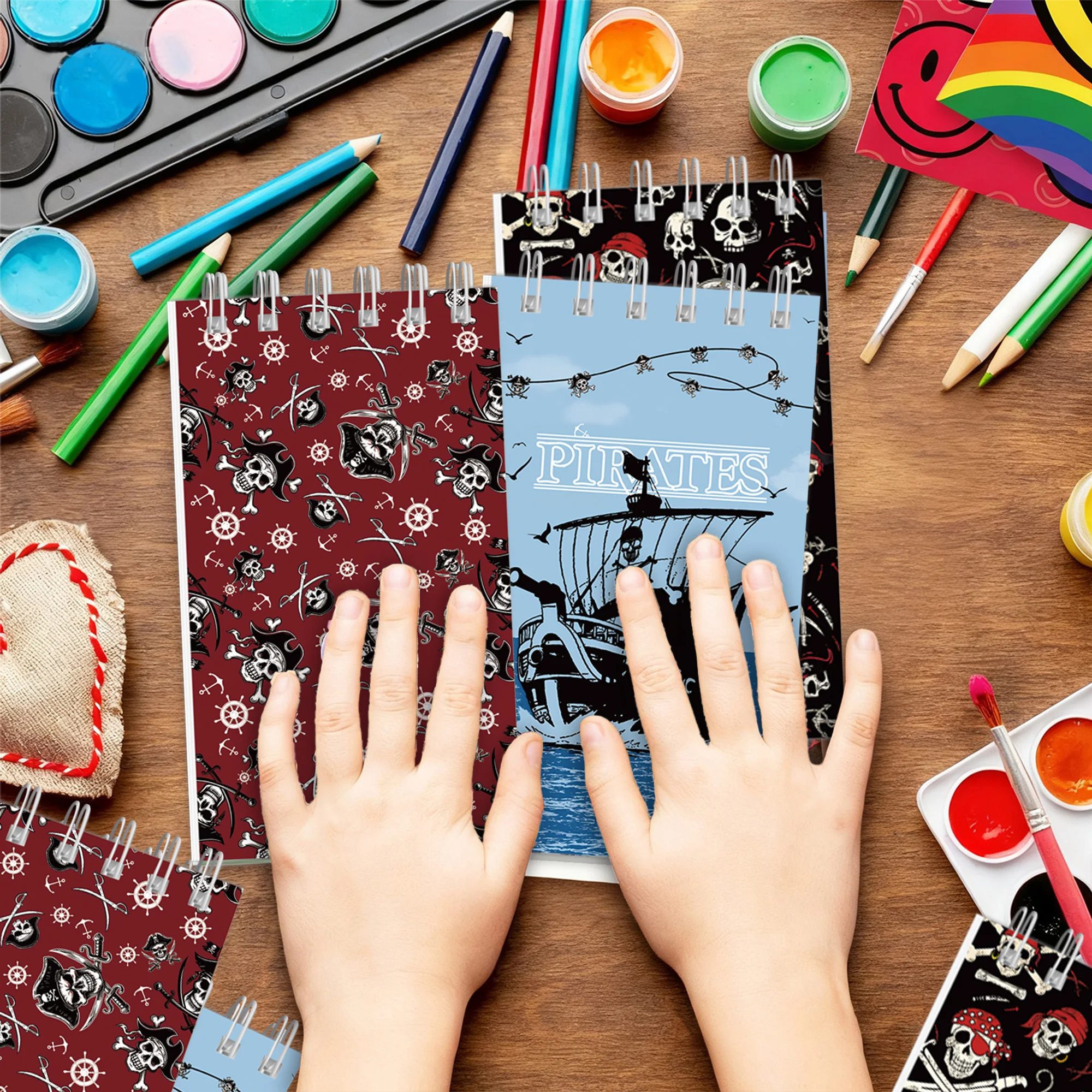 10pcs Pirate Theme Mini Spiral Pocket Notebooks Memo Pad Coil Booklet Notepads For Office Stationery School Diaries Kids Gifts