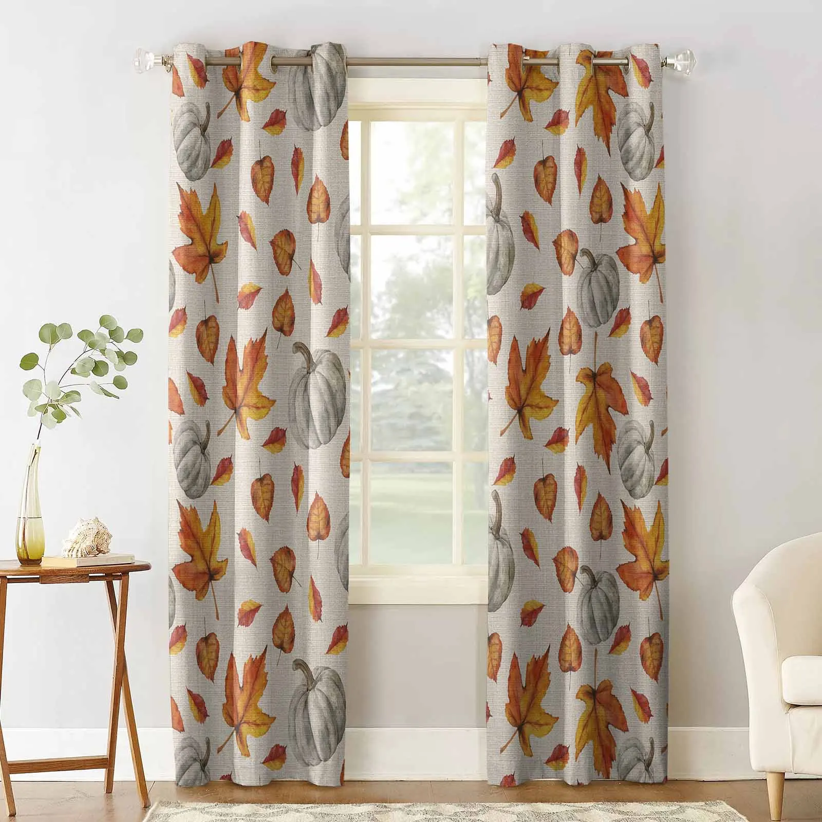 Autumn Thanksgiving Leaves Pumpkin Curtains For Living Room Kids Bedroom Window Curtain Hall Drape Long Cortinas